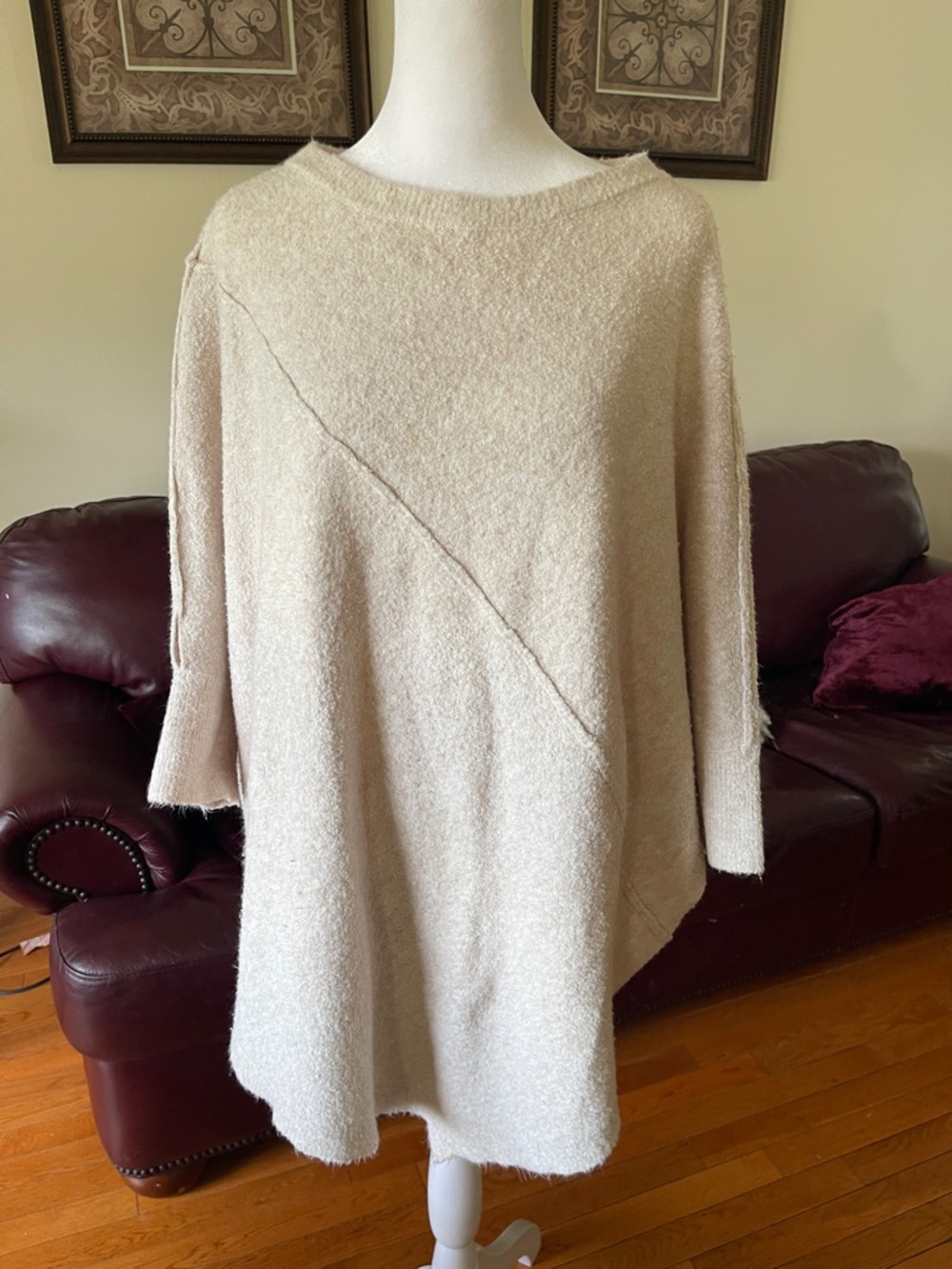 Lou & Grey Cream Bouclé Poncho Sweater Cozy Oversized Knit Top